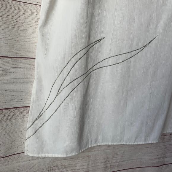 Vintage Melrose White Blouse with Silver Leaf Short Sleeve Long Size M - Picture 5 of 12